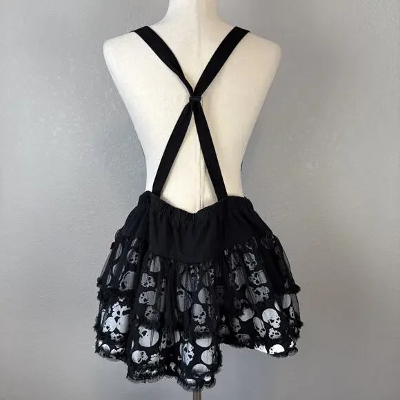 Tripp NYC Suspenders Skull Mini Skirt Size XXL Black White Tulle Ruffle Goth - Picture 8 of 11